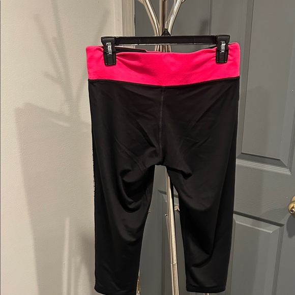 PINK Victoria's Secret Black Ultimate Yoga Leggings with Vibrant Pink Waist. - Picture 6 of 8